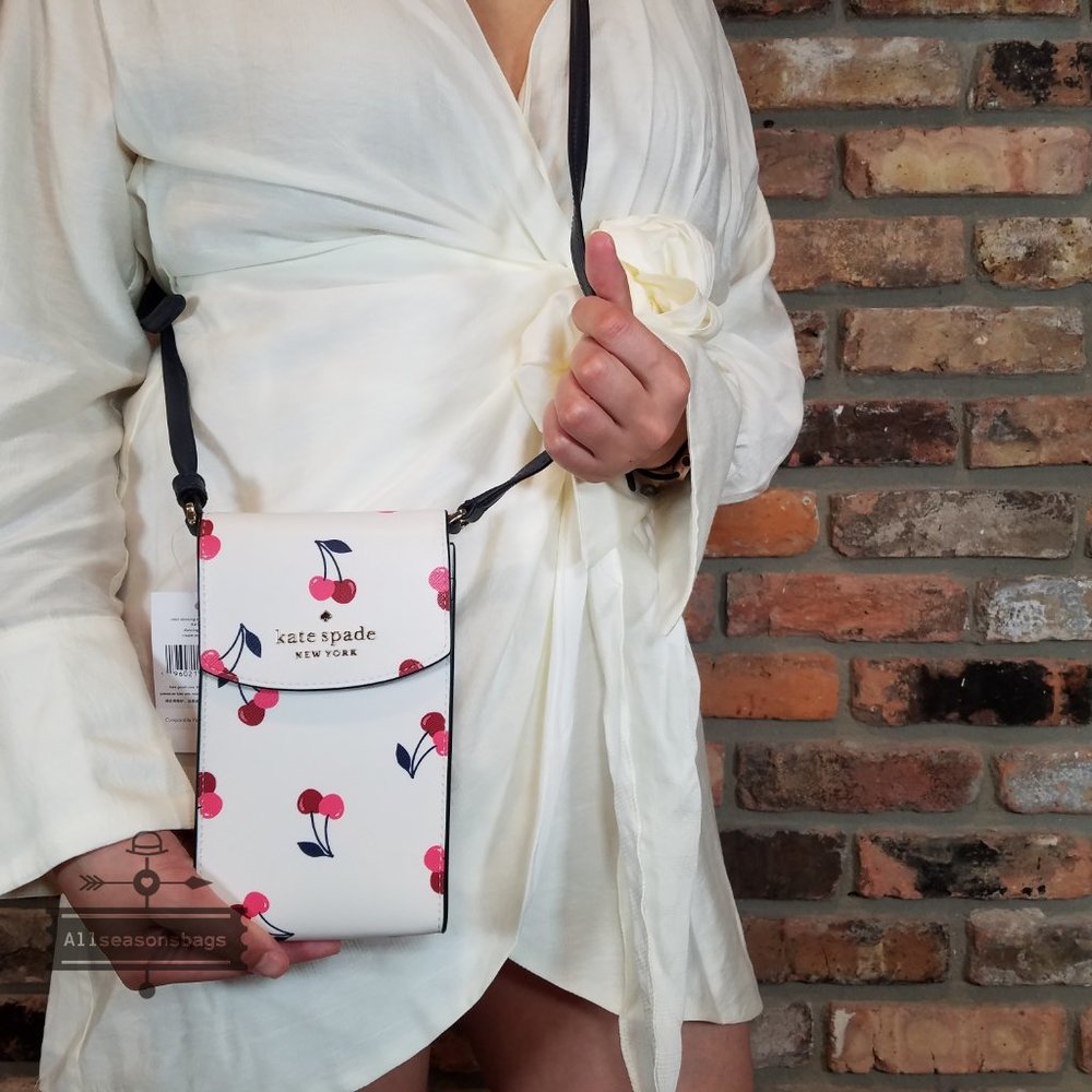 AUTHENTIC Kate Spade  Staci Dancing Cherries North South Flap Phone CROSSBODY - Picture 3 of 7